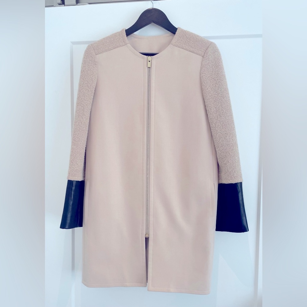 Beautiful Club Monaco coat with black leather detailing